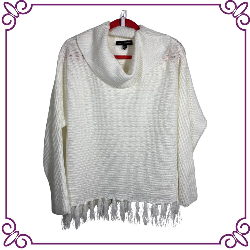 Lane Bryant White Cowl Neck Relaxed Fit Fringe Sweater Size 14/16
